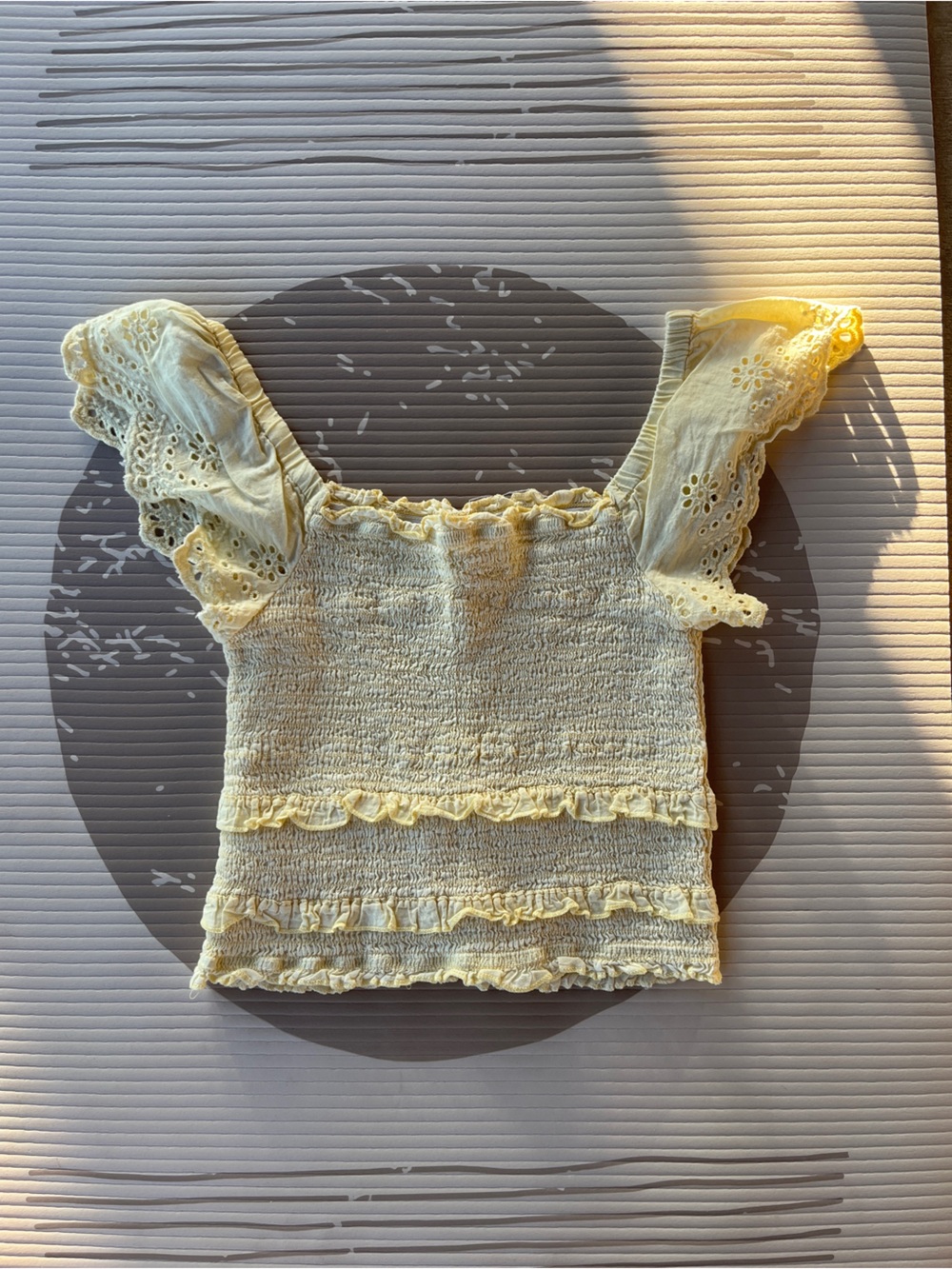 Japna Pale Yellow Ruffled Smocked Crop Top